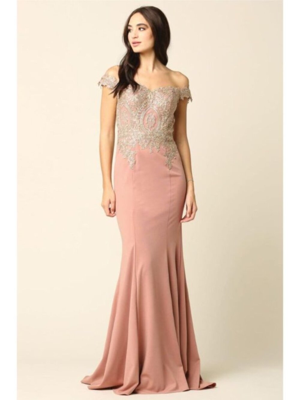 Clearance Mauve Size L Off Shoulder Fitted Long Mermaid Dress By Eva USA 5193